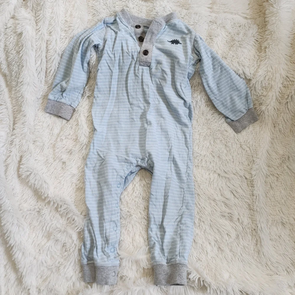 Carter's 100% Cotton Light Blue Striped Bodysuit Snap Closure Long Sleeve 24M